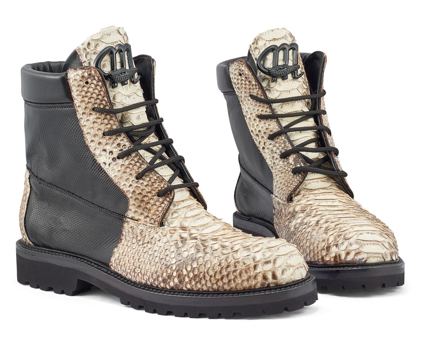 Mauri 4949/1 Black / Natural Genuine Python / Karung Ankle Boots.